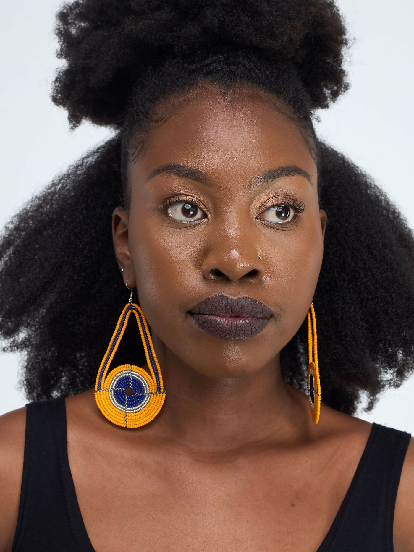 Oval Hanging Earring - Orange - Shopzetu