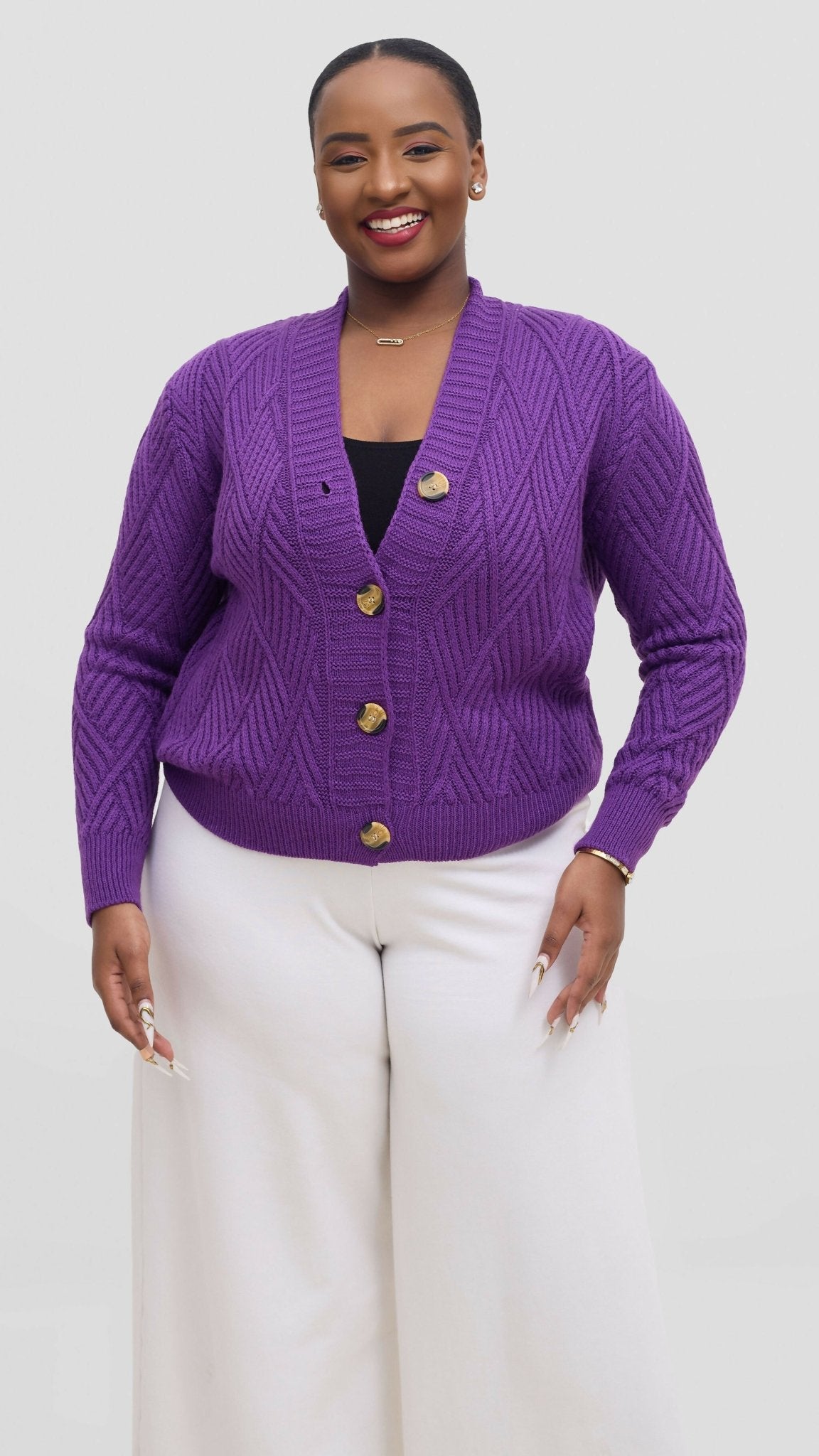 The Fashion Frenzy Button Cardigan Sweater - Purple - Shopzetu