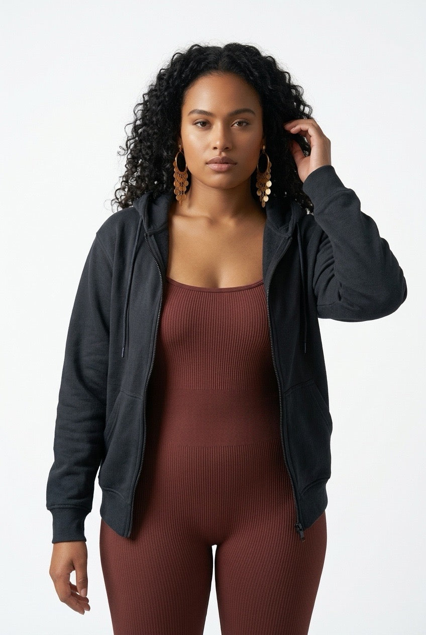Stylish Sisters Full-Zip Fleece Hoodie Jacket - Black