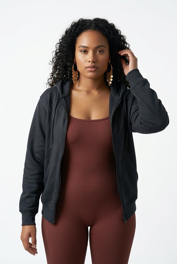 Stylish Sisters Full-Zip Fleece Hoodie Jacket - Black