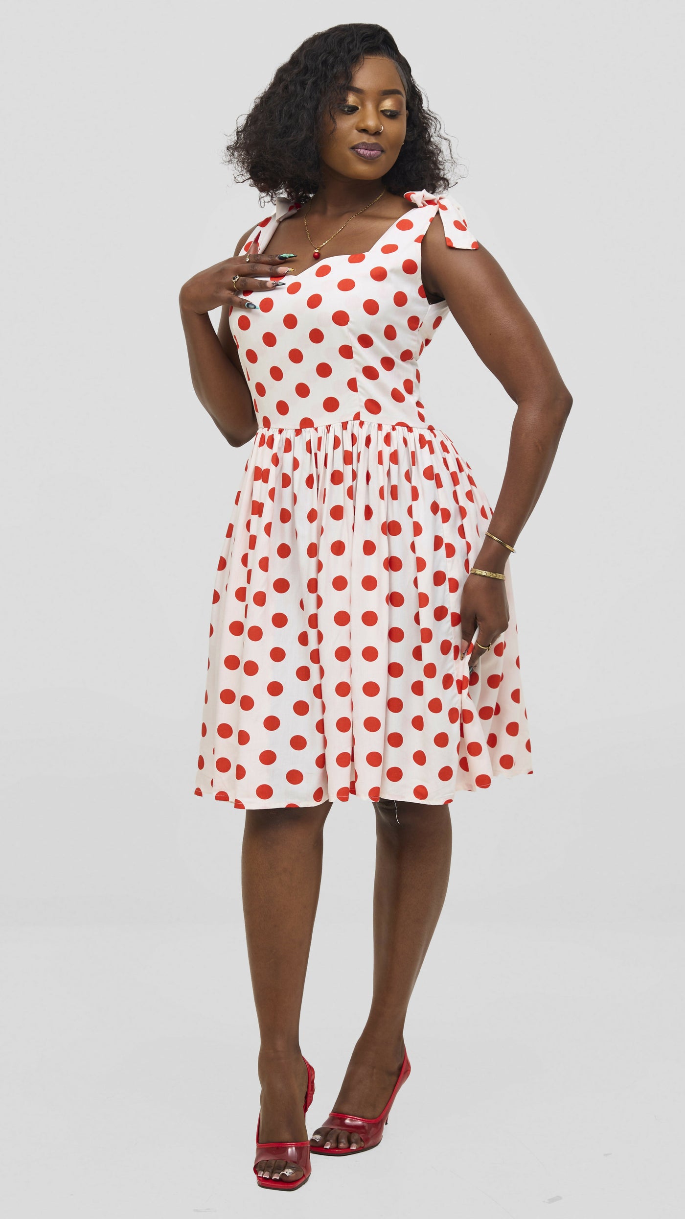 Zosa Polka Zolaa Summer Dresss - White / Red
