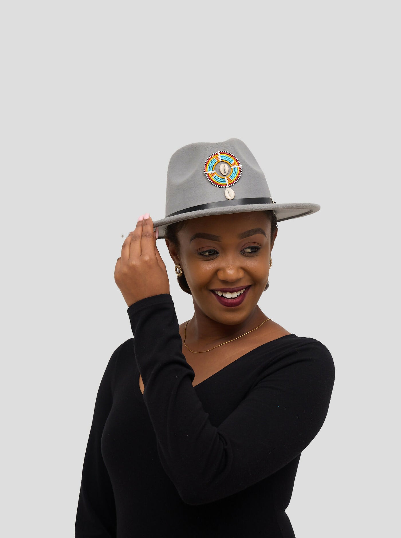 Umbo Collections Beaded Fedora Hat - Grey