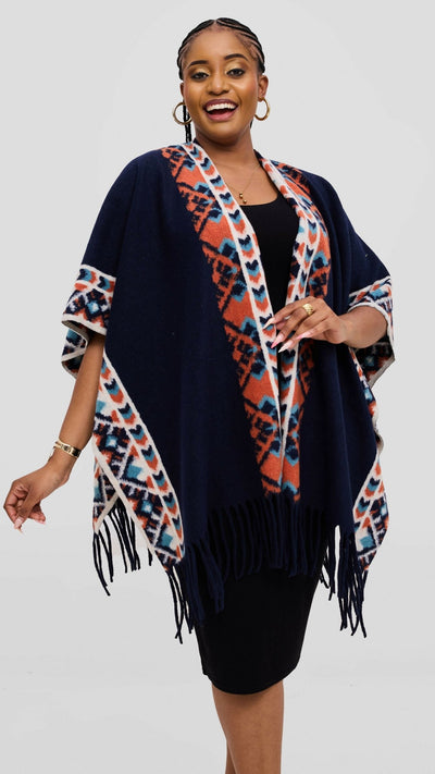 Silk House Collection Ari Poncho - Navy - Shopzetu