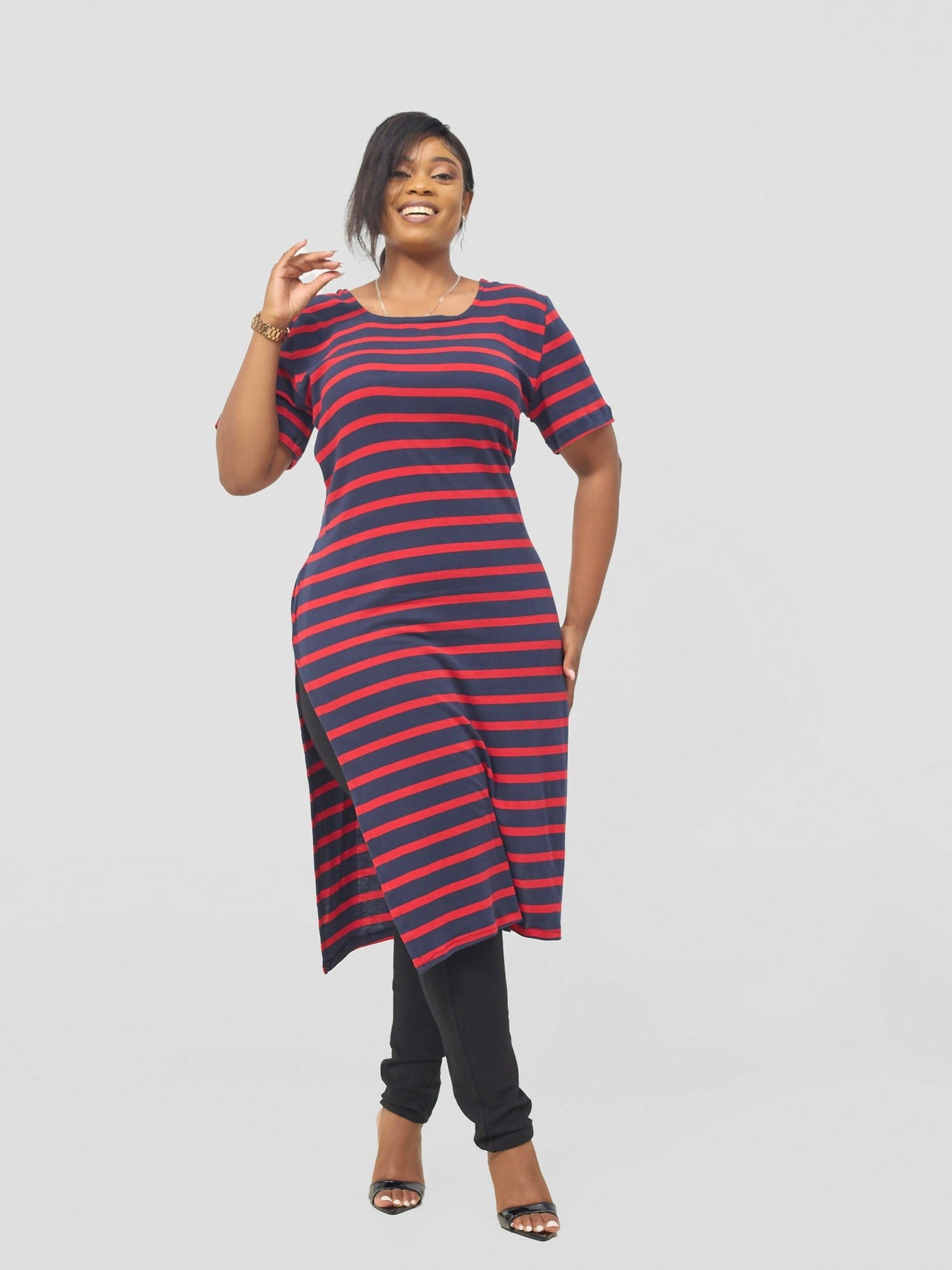 Gravio Fashions Chania Dress - Maroon / Black - Shopzetu