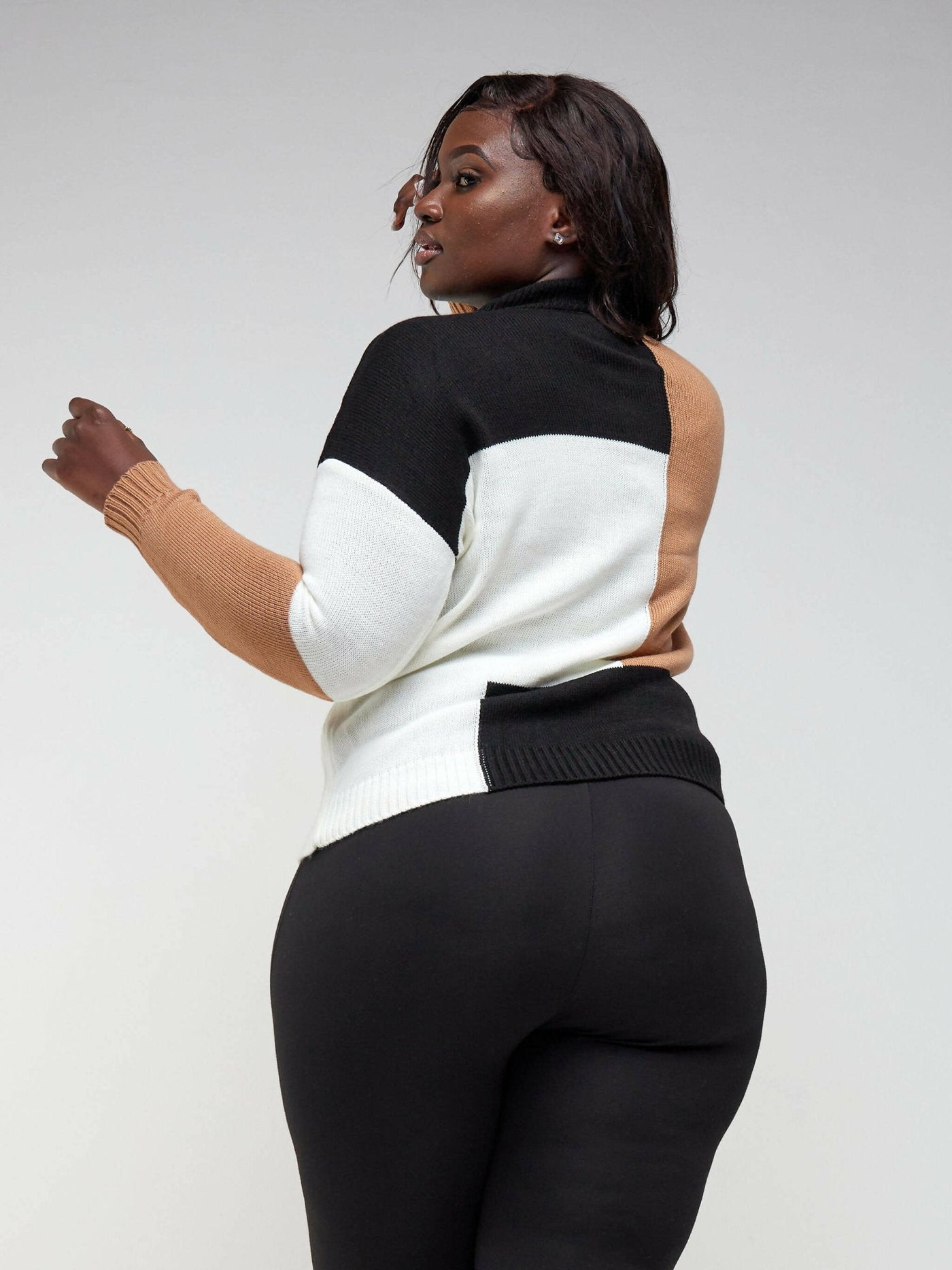 The Fashion Frenzy Full Neck Pullover - Brown ColourBlock