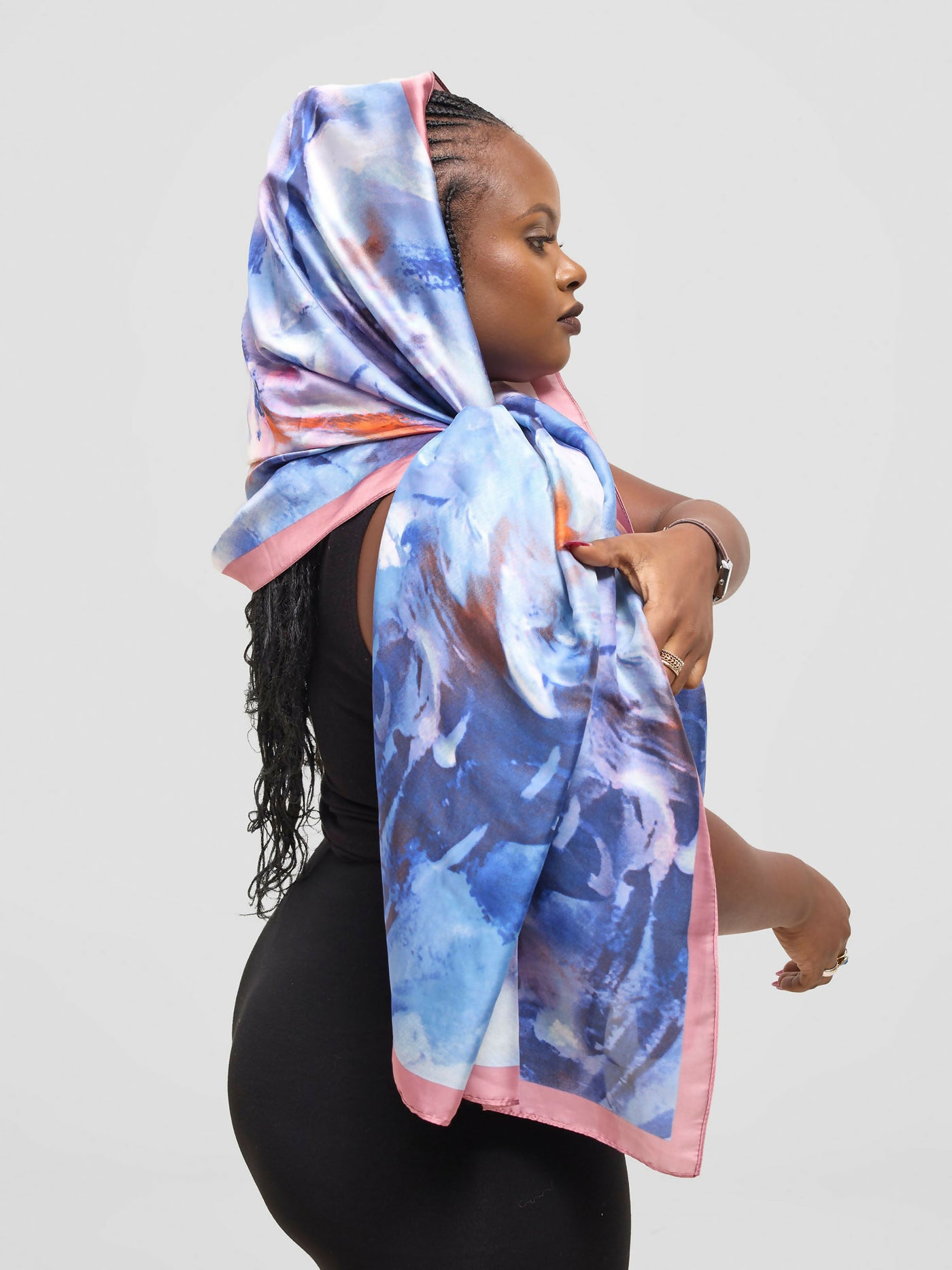 Ukiyo Lifestyle Silk Scarf - Blue / Pink - Shopzetu