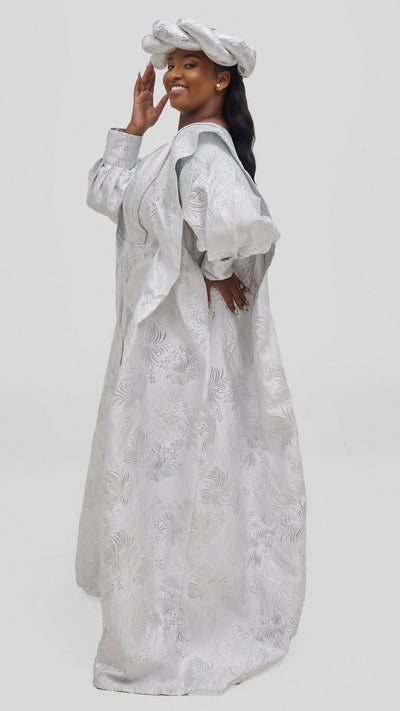 Hats And More Majestic Radiance Kaftan Dress & Matching Headwrap – Silver Print - Shopzetu
