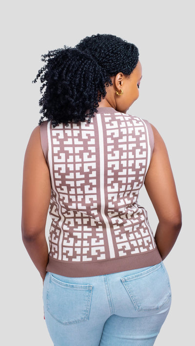 The Fashion Frenzy Sleeveless Sweater Top - Khaki - Shopzetu