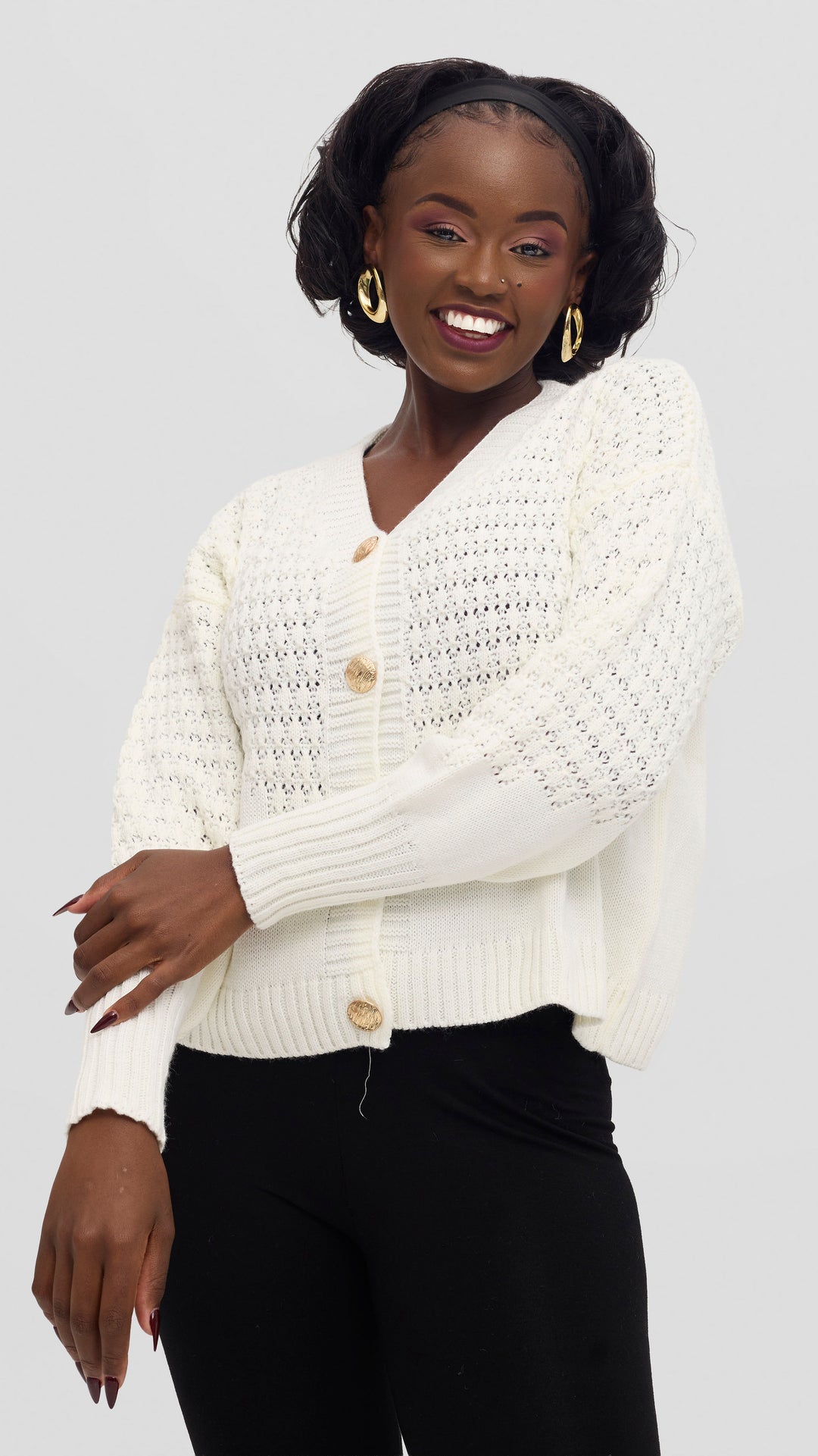 The Fashion Frenzy Gold Button Cardigan - Ivory