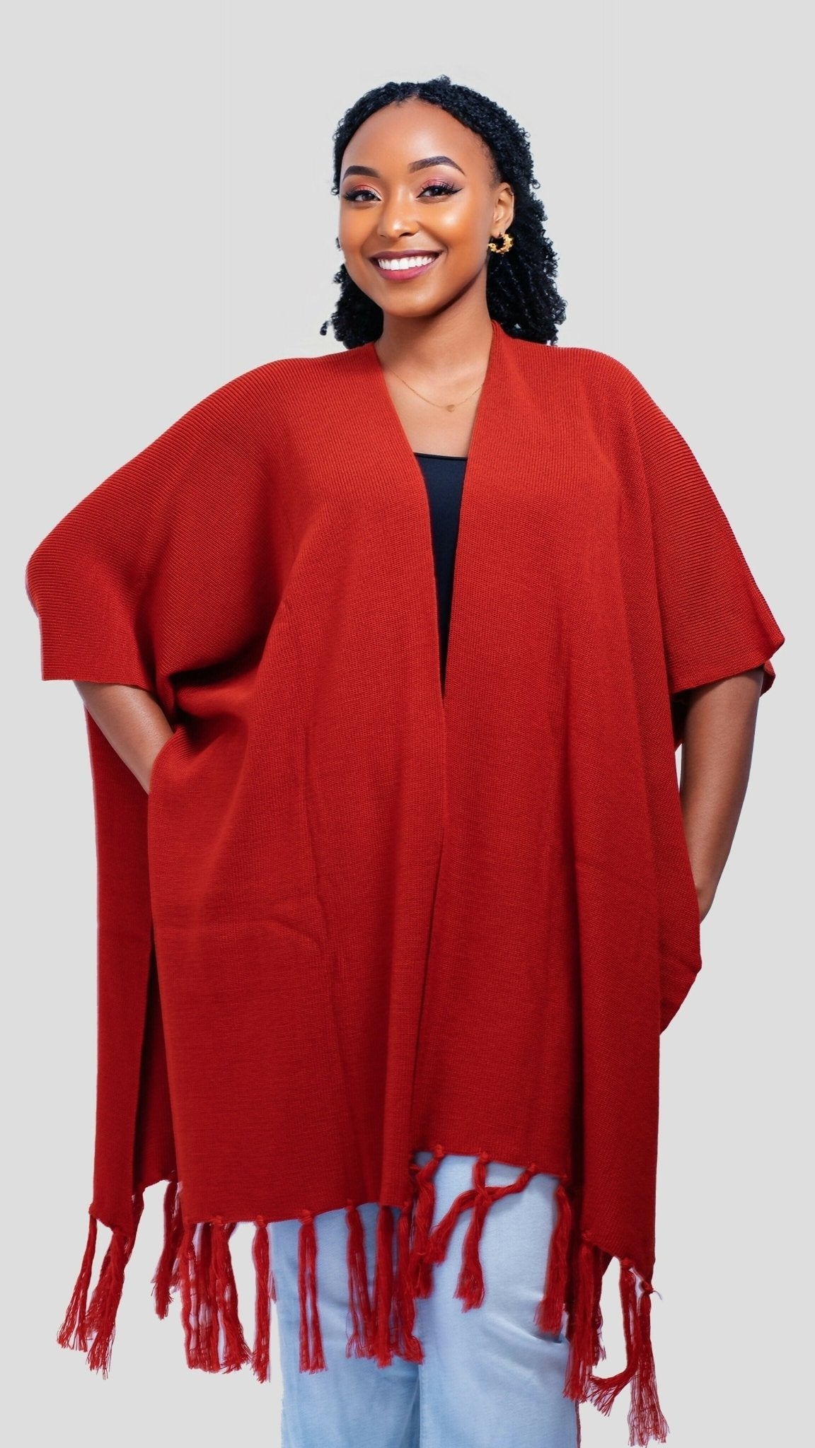 The Fashion Frenzy Fringed Acrylic Shawl - Burnt Orange - Shopzetu