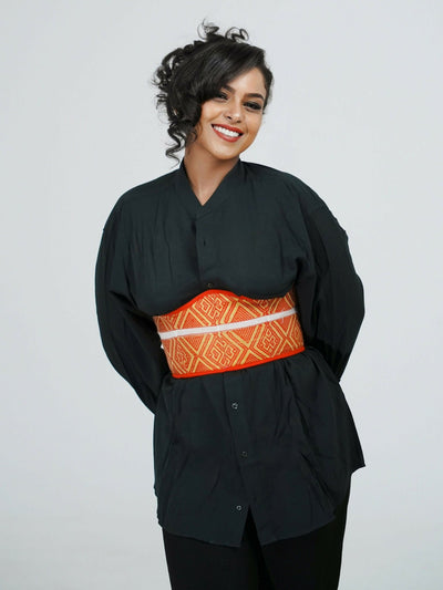 Misstcal Ethiopian Hand Embroidered Under Bust Corset Belt - Orange - Shopzetu