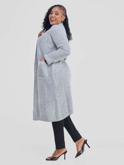Anel’s Knitwear Midi Kimono - Light Grey - Shopzetu