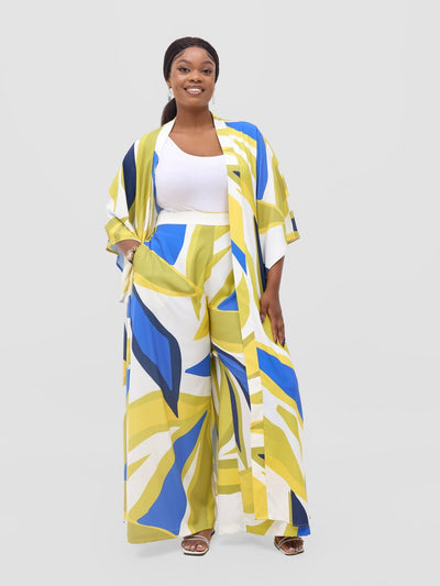 Vivo Kelemi Flared Sleeve Kimono - Royal Blue / Green Lana Print - Shopzetu