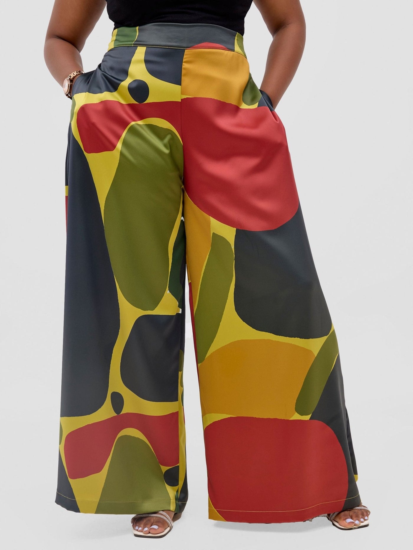 Vivo Kelemi Satin Pants - Lime / Red Waso Print - Shopzetu