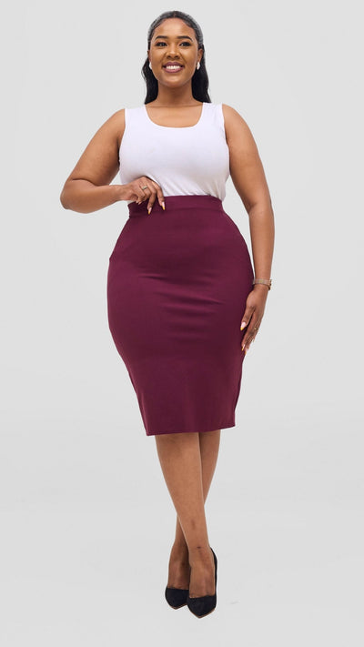 Vivo Basic Waridi Pencil Skirt - Burgundy - Shopzetu