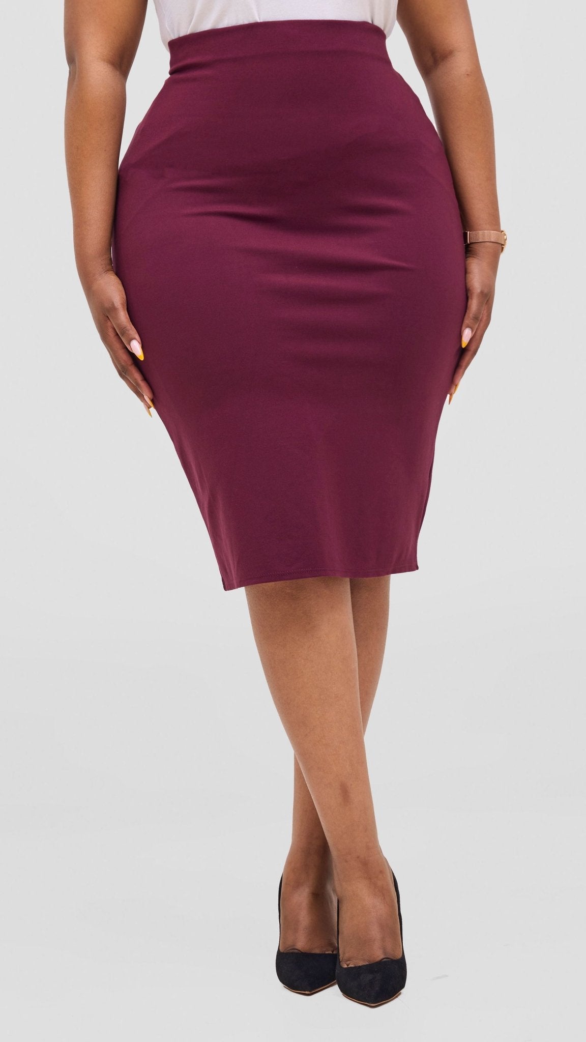 Vivo Basic Waridi Pencil Skirt - Burgundy - Shopzetu