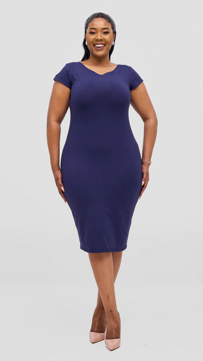 Vivo Basic Cap Sleeve Bodycon - Navy Blue - Shopzetu