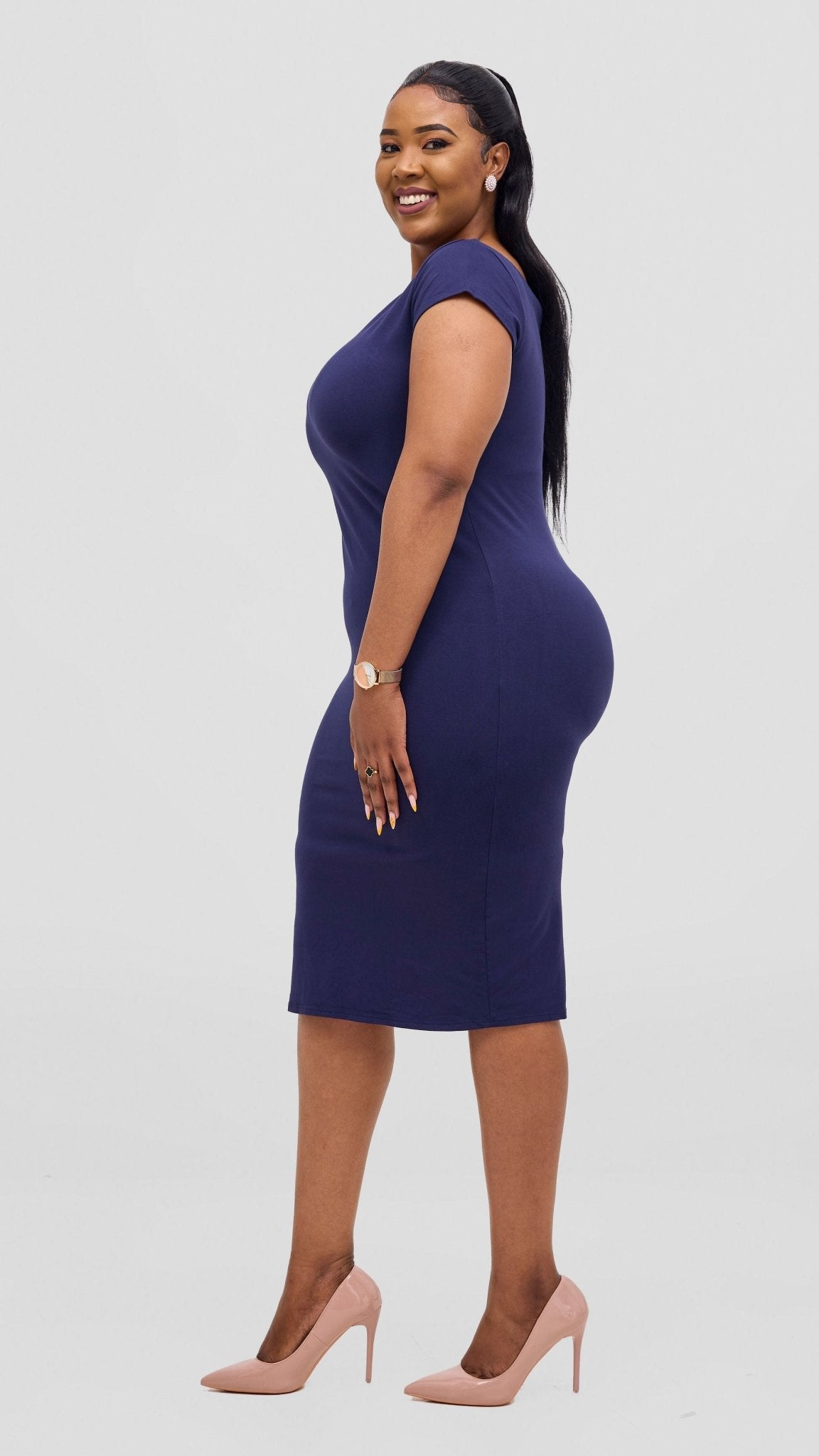 Vivo Basic Cap Sleeve Bodycon - Navy Blue - Shopzetu