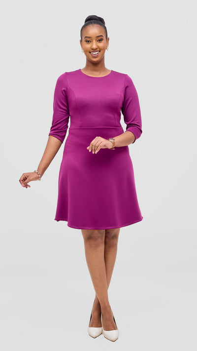 Vivo Diella 3/4 Sleeve A - Line Dress - Dark Purple - Shopzetu