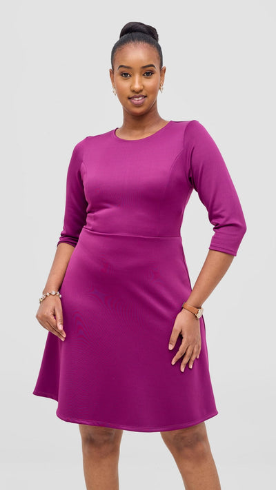 Vivo Diella 3/4 Sleeve A - Line Dress - Dark Purple - Shopzetu