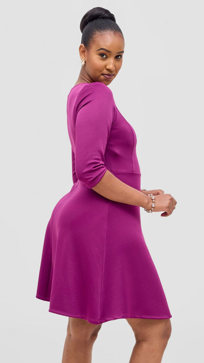 Vivo Diella 3/4 Sleeve A - Line Dress - Dark Purple - Shopzetu