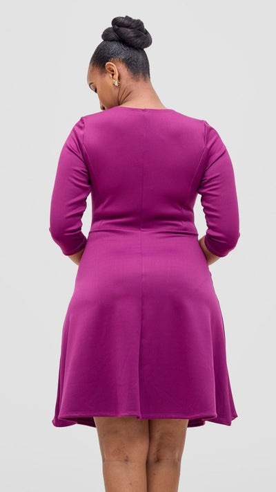 Vivo Diella 3/4 Sleeve A - Line Dress - Dark Purple - Shopzetu