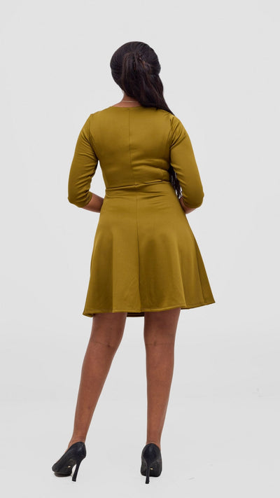 Vivo Diella 3/4 Sleeve A - Line Dress - Dark Olive - Shopzetu