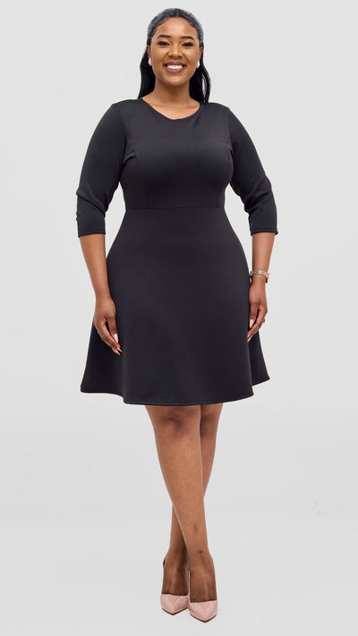 Vivo Diella 3/4 Sleeve A - Line Dress - Black - Shopzetu