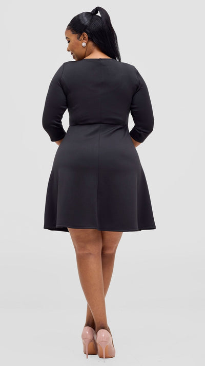 Vivo Diella 3/4 Sleeve A - Line Dress - Black - Shopzetu