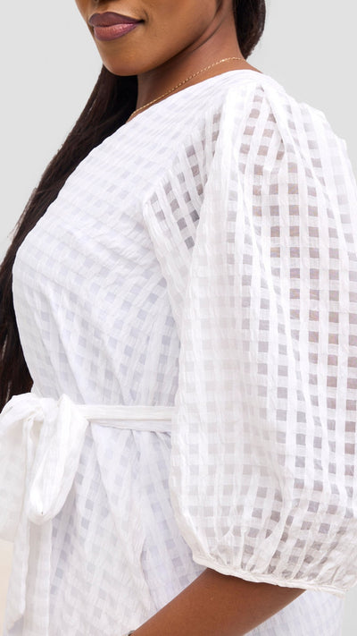 Vivo Alani High Low Dress - White Checkered Print - Shopzetu