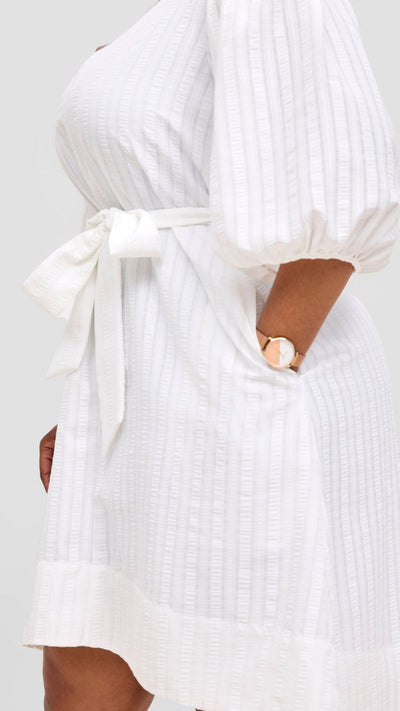 Vivo Alani High Low Dress - White Stripes Print - Shopzetu