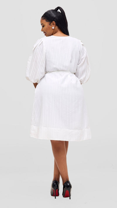 Vivo Alani High Low Dress - White Stripes Print - Shopzetu