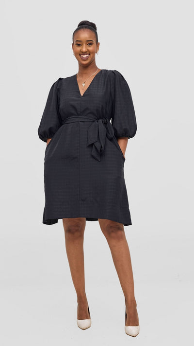 Vivo Alani High Low Dress - Black Stripes Print - Shopzetu