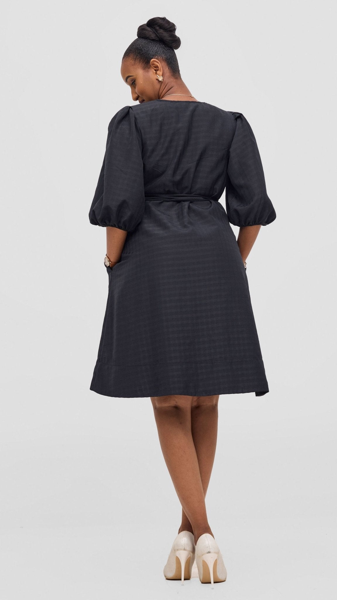 Vivo Alani High Low Dress - Black Stripes Print - Shopzetu
