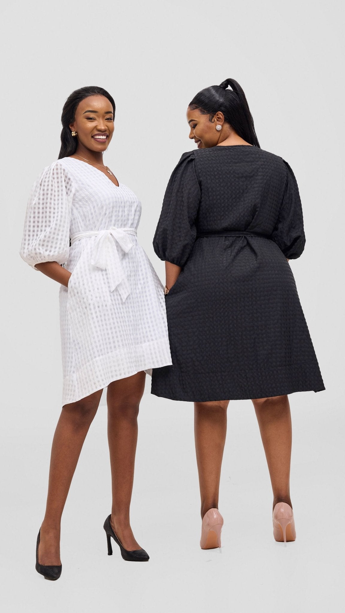Vivo Alani High Low Dress - Black Stripes Print - Shopzetu