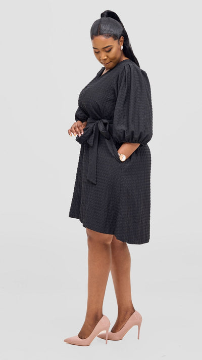 Vivo Alani High Low Dress - Black Checkered Print - Shopzetu