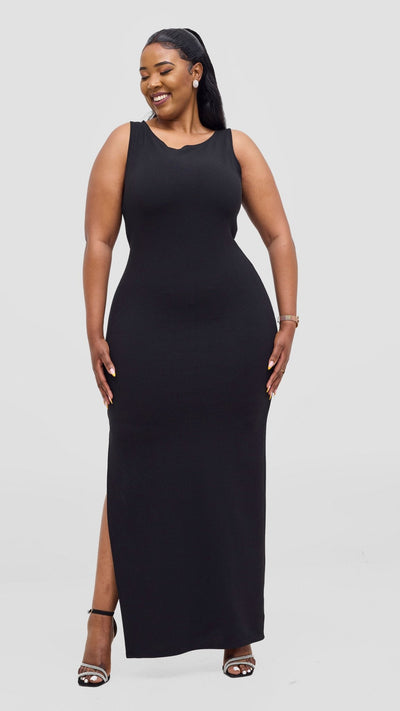 Vivo Alani Boat Neck Maxi Dress - Black - Shopzetu