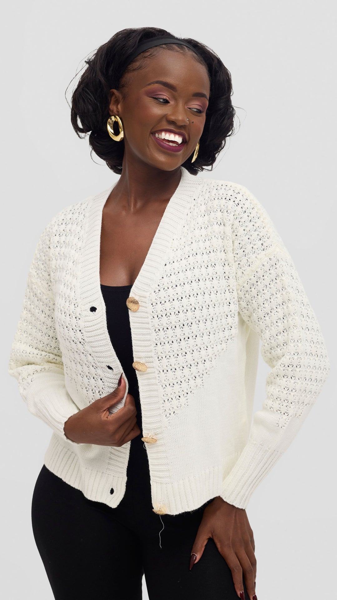 The Fashion Frenzy Gold Button Cardigan - Ivory