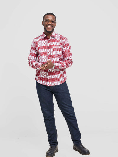 Mendilines Warm African Shirt - Maroon / White - Shopzetu