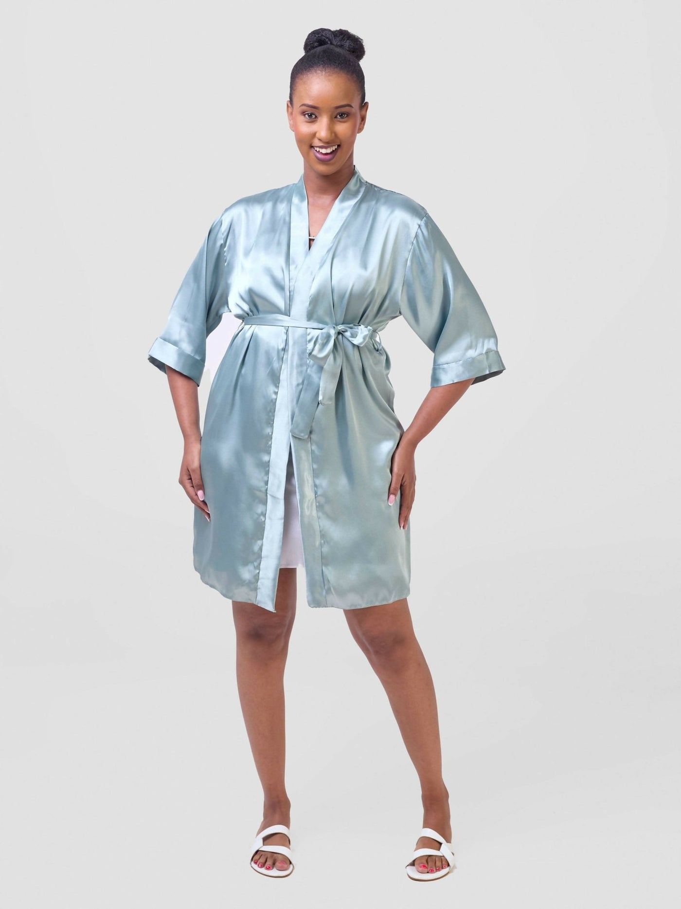 Iristyle Satin Short Robe - Mint - Shopzetu