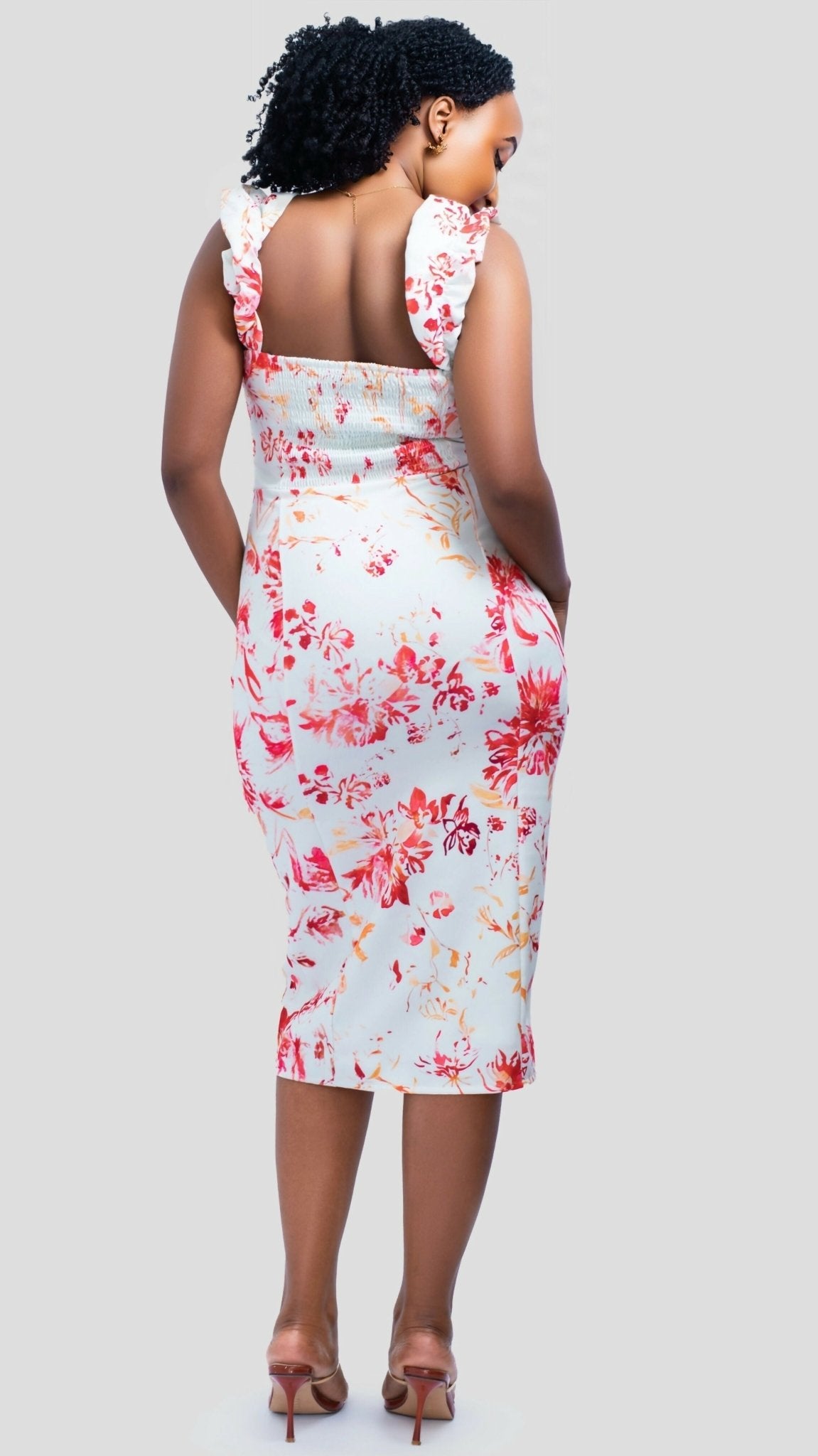 The Fashion Frenzy Safi Rose Front - Slit Midi Dress - Multicolored - Shopzetu