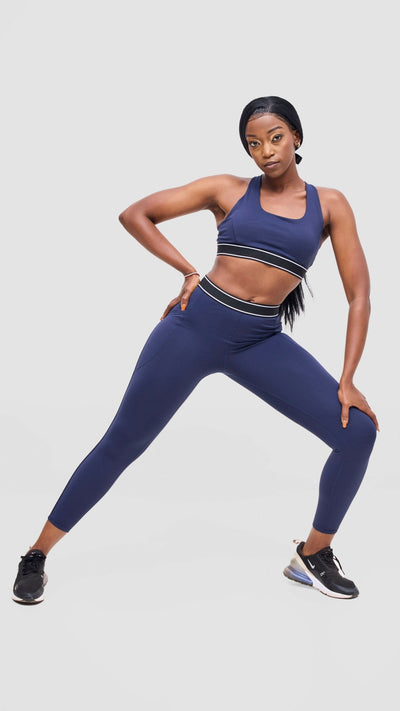 Flen Store alo inspired Sports Bra And Leggings Set - Navy Blue - Shopzetu