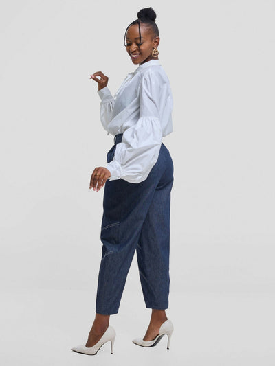 The Textile Loft Barrel Pant - Navy Blue - Shopzetu