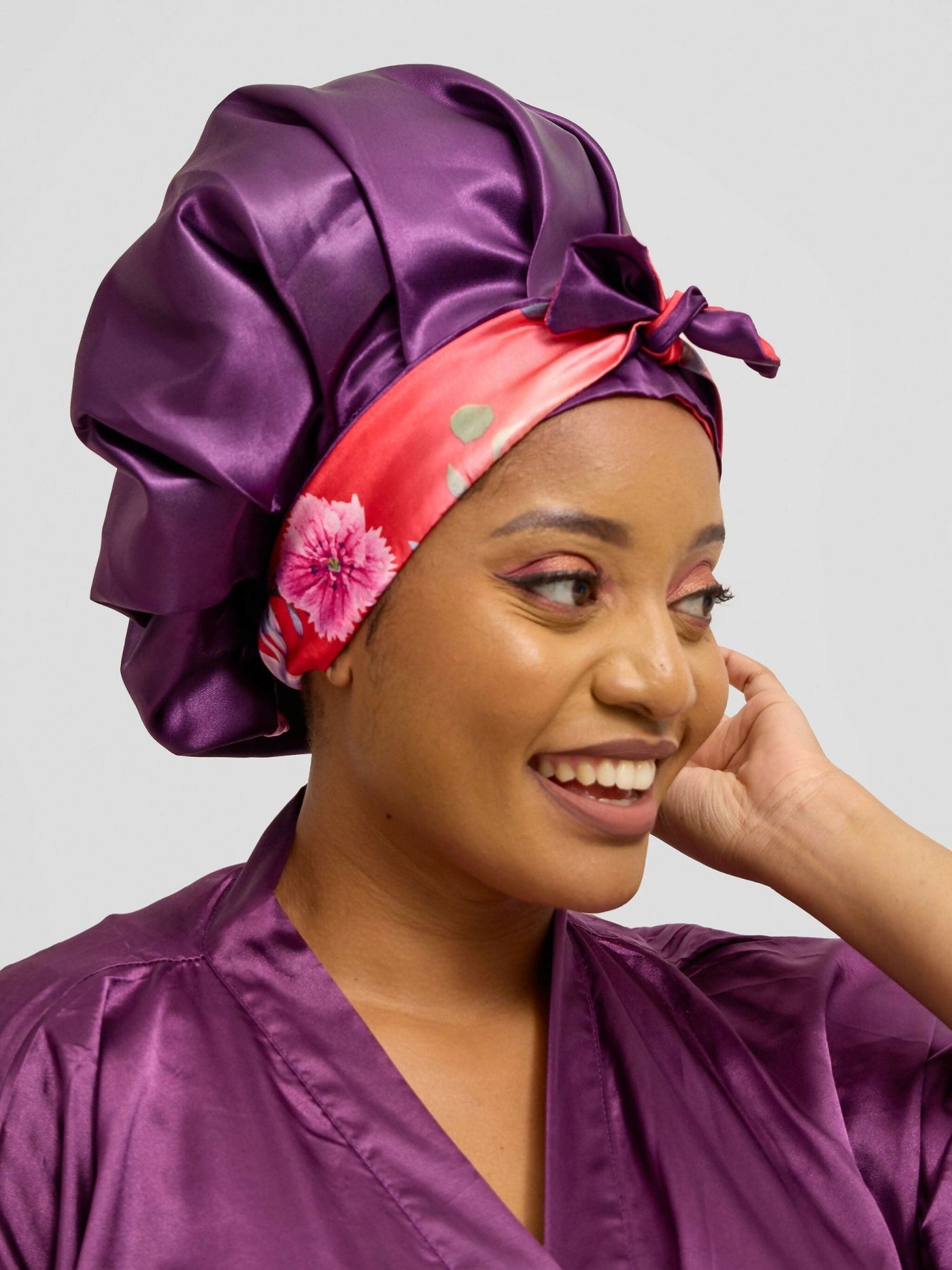 Satin Revolution Silk Meet Satin Tie Bonnet - Blackcurrant - Shopzetu