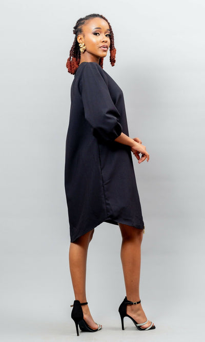 Afriwia Dhahabu Ankara Dress - Black - Shopzetu