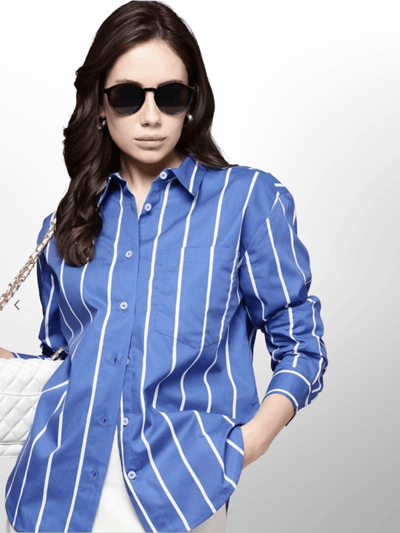 Zuana Kenya Stripped Shirt - White / Blue - Shopzetu