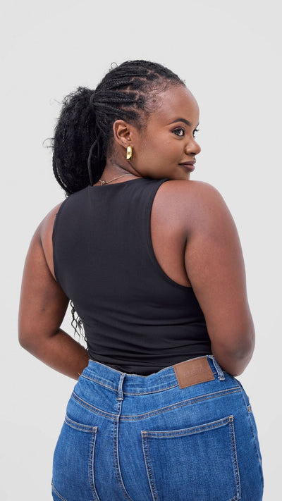 The Fashion Frenzy Sleeveless Bodysuit - Black - Shopzetu