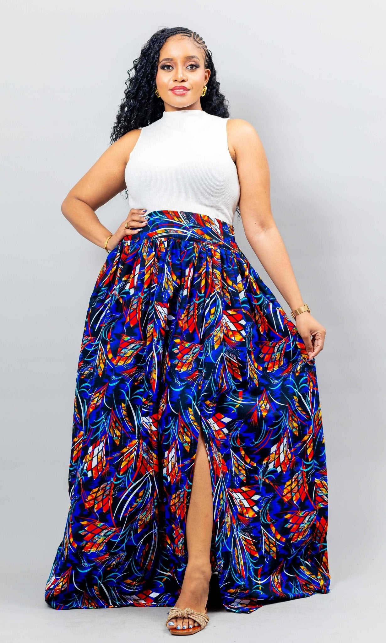African Yuva Lily African Print Skirt - Blue Print - Shopzetu