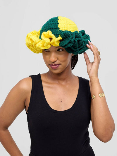 Twist & Turn Ruffle Hat - Yellow / Green - Shopzetu