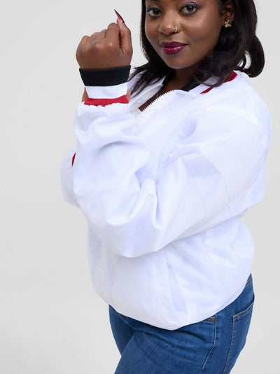 Timyt Urban Wear Drift With Black and Red Stripes Bomber Jacket - White - Shopzetu